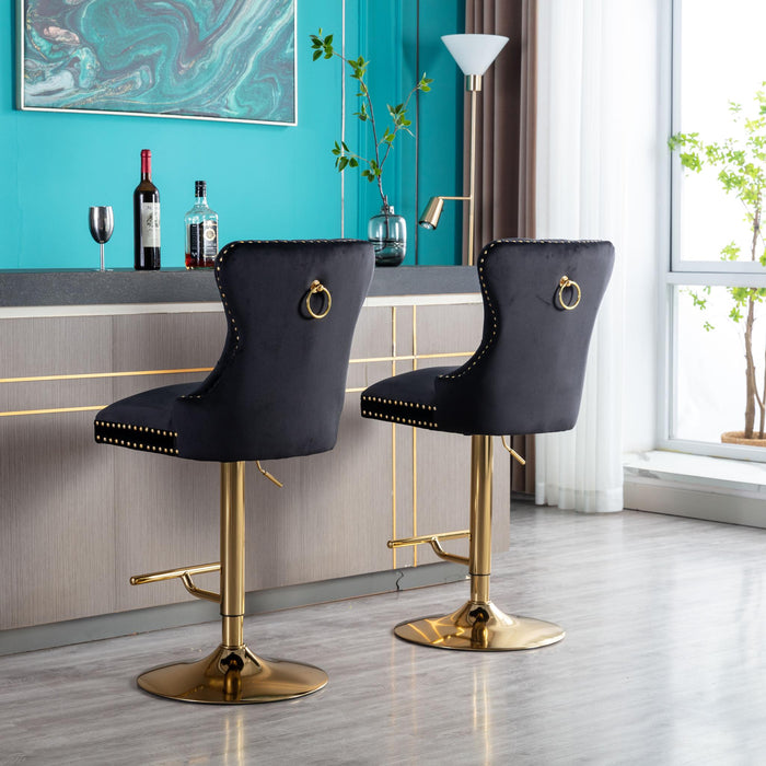 Swivel Bar Stools Chair Set of 2 Modern Adjustable Counter Height Bar Stools, Velvet