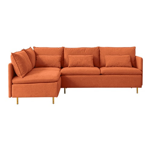 Modular L-shaped Corner sofa ,Left Hand Facing Sectional Couch, Orange Cotton Linen-90.9''