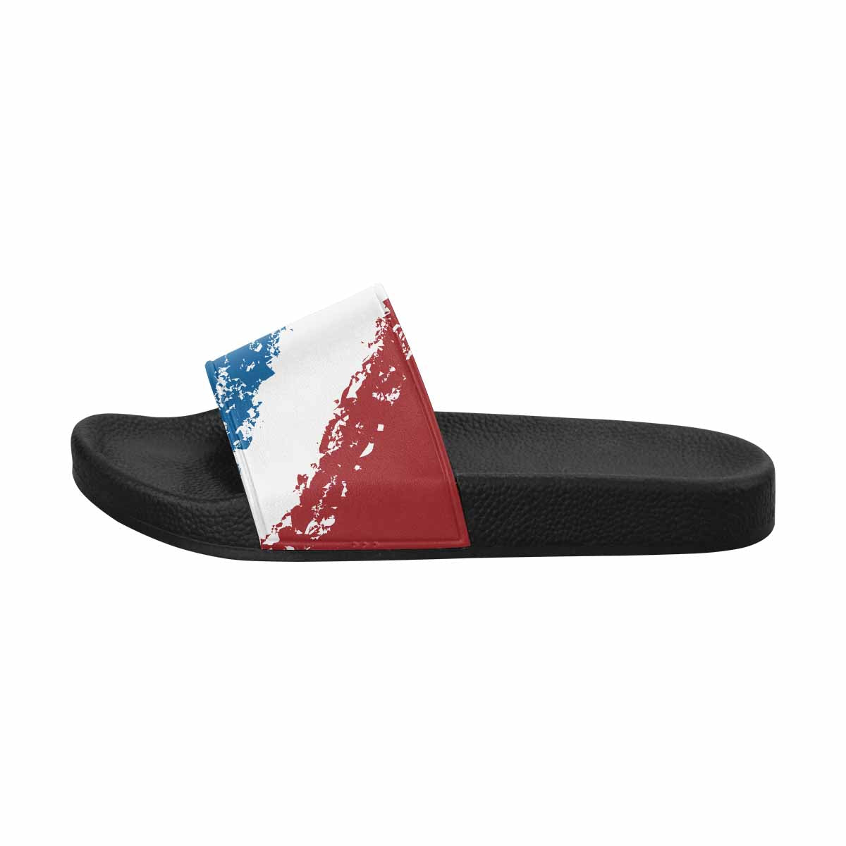 Uniquely You. Mens Slide Sandals / Red White Blue Print