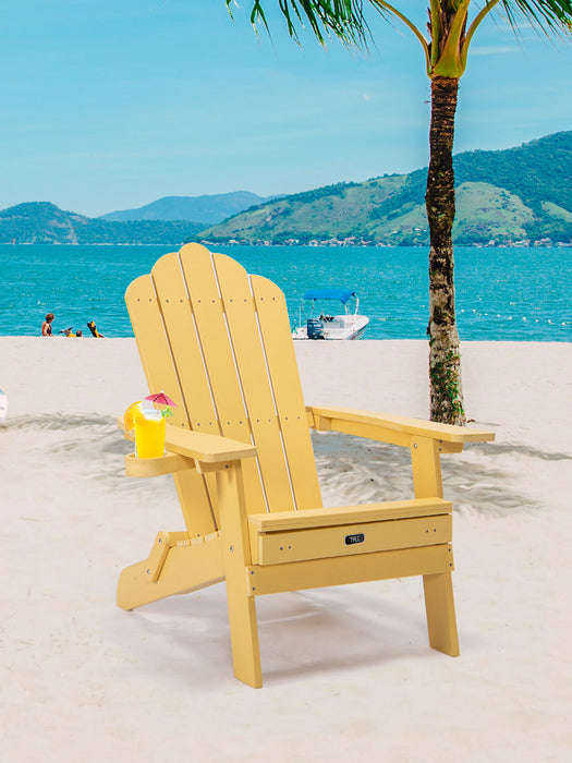 TALE Folding Adirondack Chair with Pullout Ottoman with Cup Holder, Oaversized, Poly Lumbe