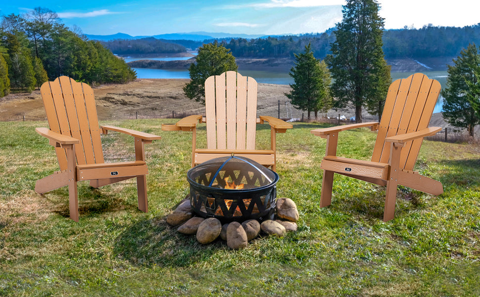 TALE Folding Adirondack Chair with Pullout Ottoman with Cup Holder, Oaversized, Poly Lumbe