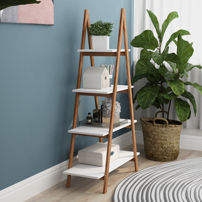 Solid bamboo wood oxford “A”frame ladder display bookshelf