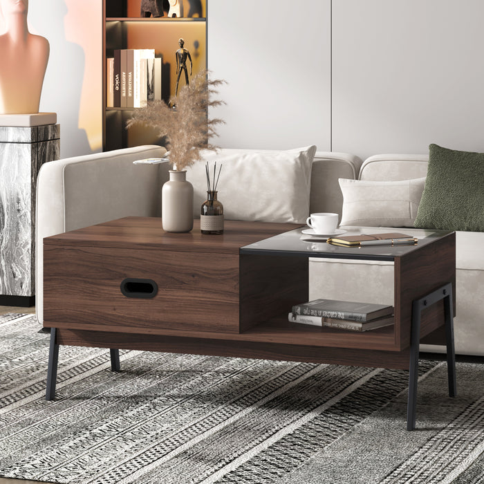 Coffee Table, Modern Coffee Table with Storage Shelf and Tempered Glass Top,   for Living Room and office