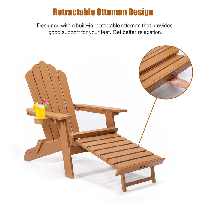 TALE Folding Adirondack Chair with Pullout Ottoman with Cup Holder, Oaversized, Poly Lumbe