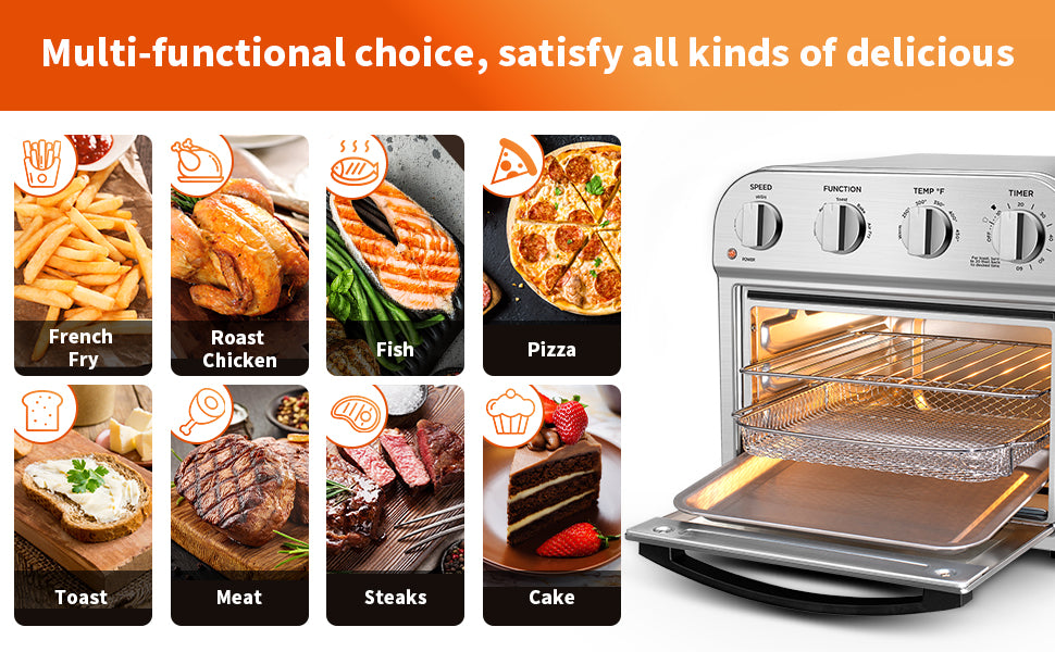 Geek Chef Air Fryer, Roast, Bake, Broil, Reheat, Fry Oil-Free, il-Free, Stainless Steel, 1700W