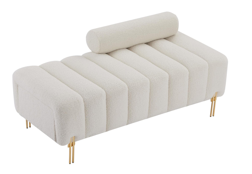 Modern End of Bed Bench Upholstered Teddy Entryway Ottoman Bench Fuzzy Sofa Stool Footrest Window Bench with Gold Metal Legs for Bedroom Apartments