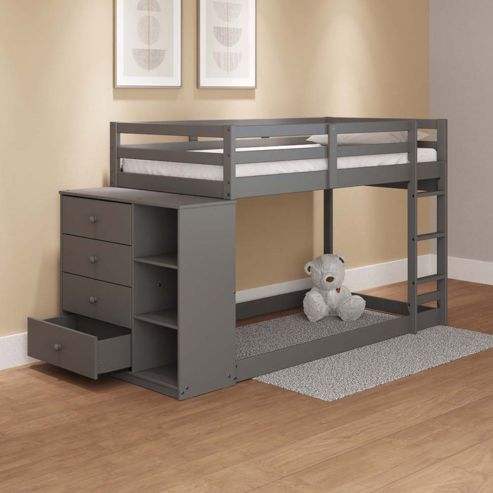 Twin/Twin Bunk Bed w/Cabinet, Gray Finish