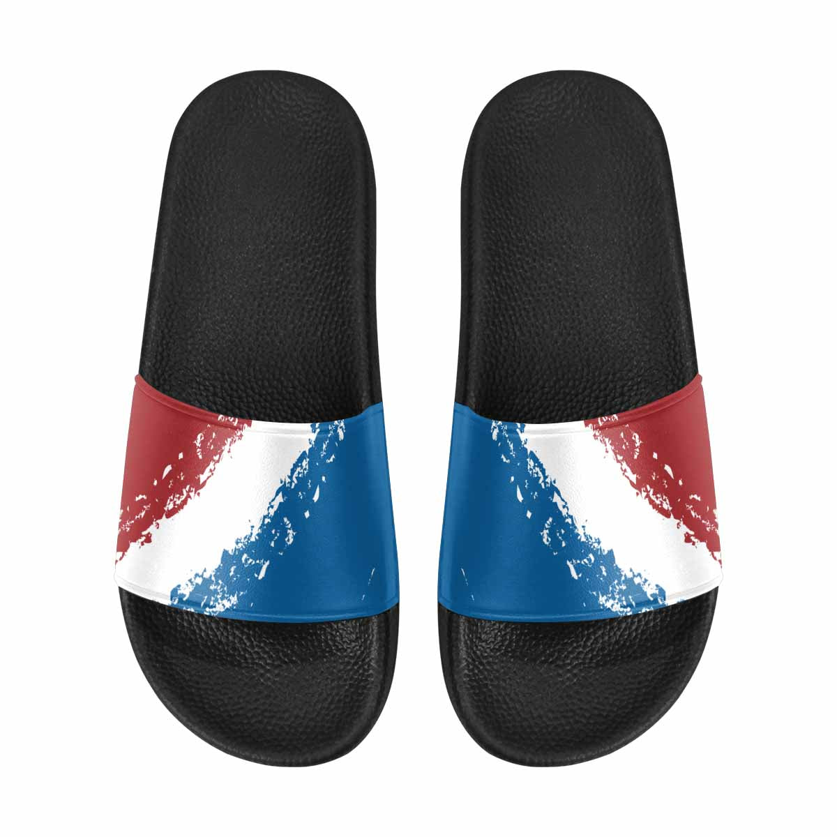 Uniquely You. Mens Slide Sandals / Red White Blue Print