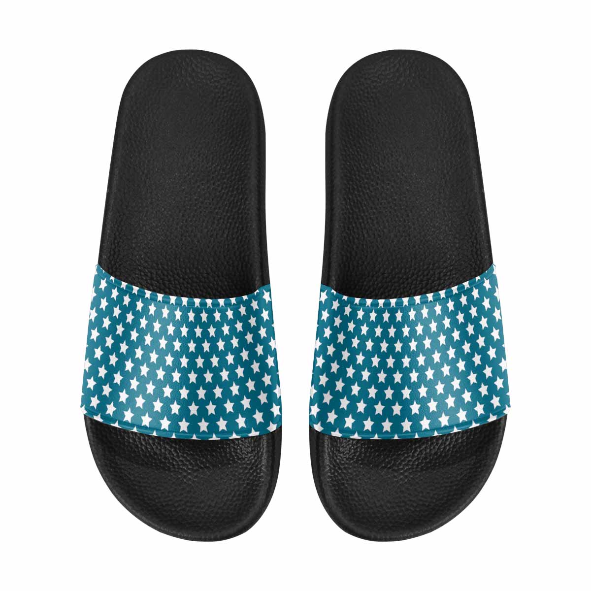 Uniquely You Mens Slide Sandals / Aqua Blue and White Stars