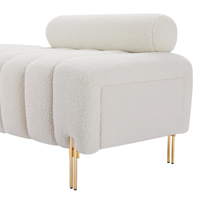 Modern End of Bed Bench Upholstered Teddy Entryway Ottoman Bench Fuzzy Sofa Stool Footrest Window Bench with Gold Metal Legs for Bedroom Apartments