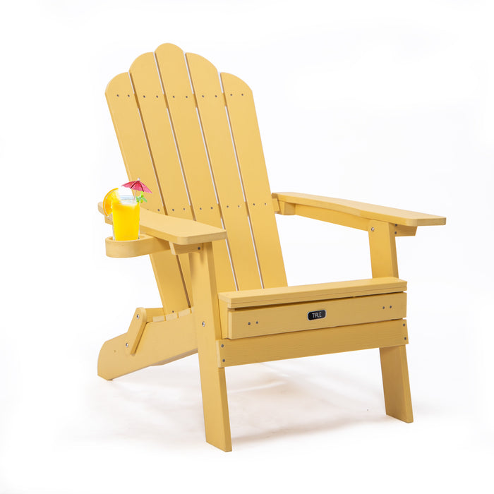 TALE Folding Adirondack Chair with Pullout Ottoman with Cup Holder, Oaversized, Poly Lumbe