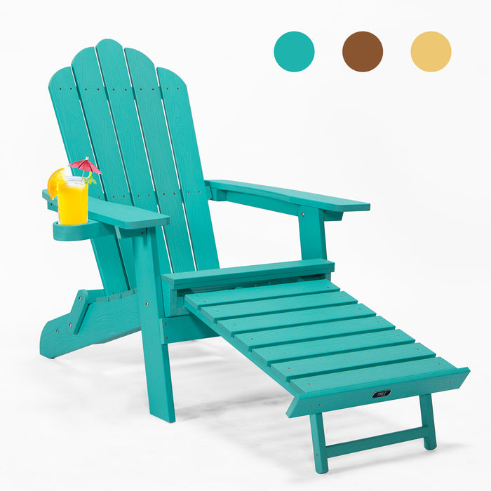 TALE Folding Adirondack Chair with Pullout Ottoman with Cup Holder, Oaversized, Poly Lumbe