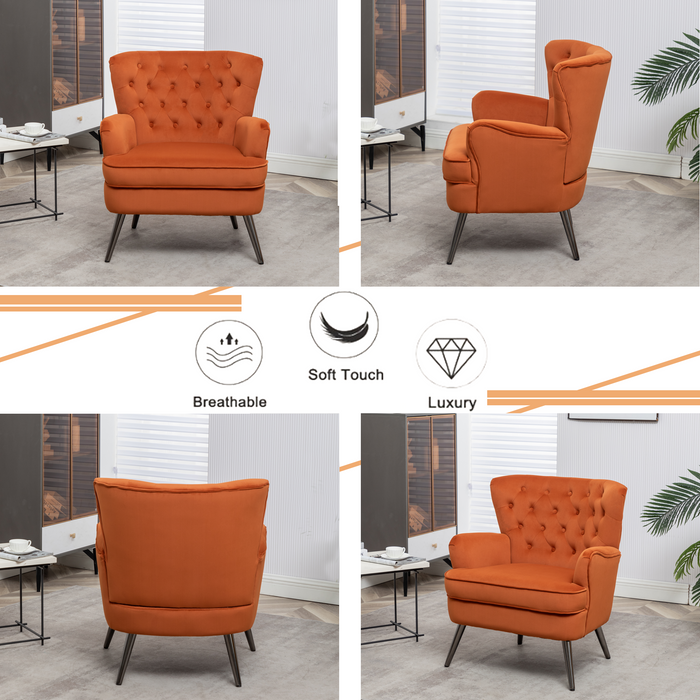 Velvet Button Tufted Accent Chair, Modern Leisure Single Sofa Chair, Oversized Living Room Upholstered Arm Chair, Fabric Club Chair with Metal Legs