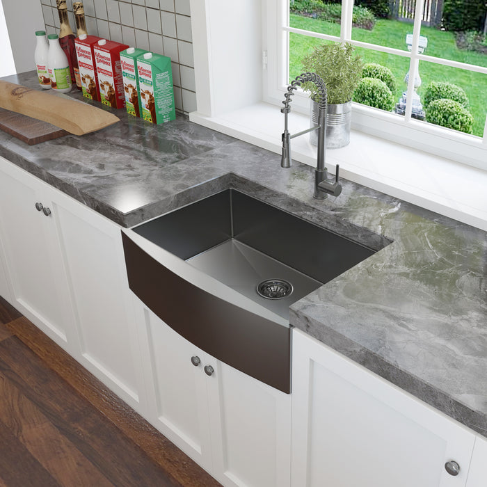 30 inch Farmhouse Kitchen Sink, 16 Guage Stainless Steel Single Bowl Sink with Bottom Grid and Strai