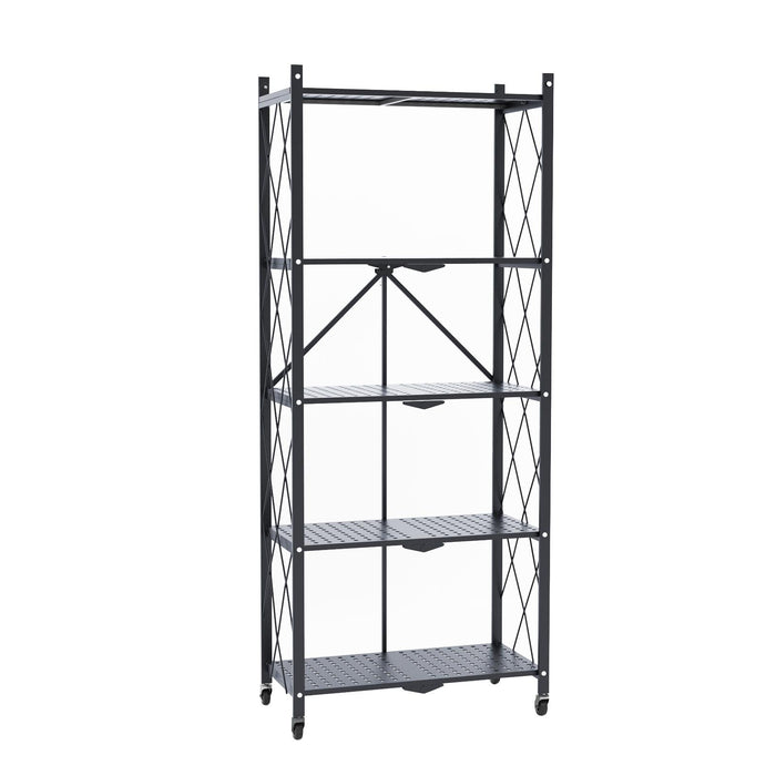 3/4/5-Tier Foldable Shelf, Heavy Duty Metal Rack Storage Shelving Units with Wheels, for Home Office Kitchen Garage,