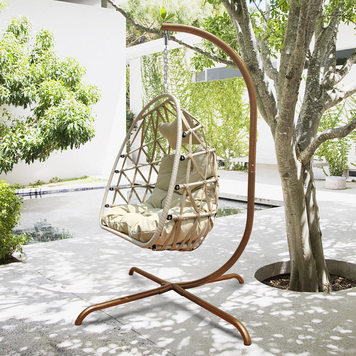 Swing Egg Chair with Stand Indoor Outdoor Rattan Basket Hanging Chair（Banned selling homedpot、lowes）