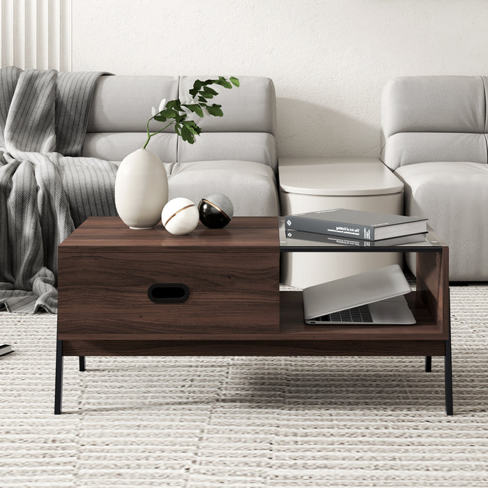 Coffee Table, Modern Coffee Table with Storage Shelf and Tempered Glass Top,   for Living Room and office