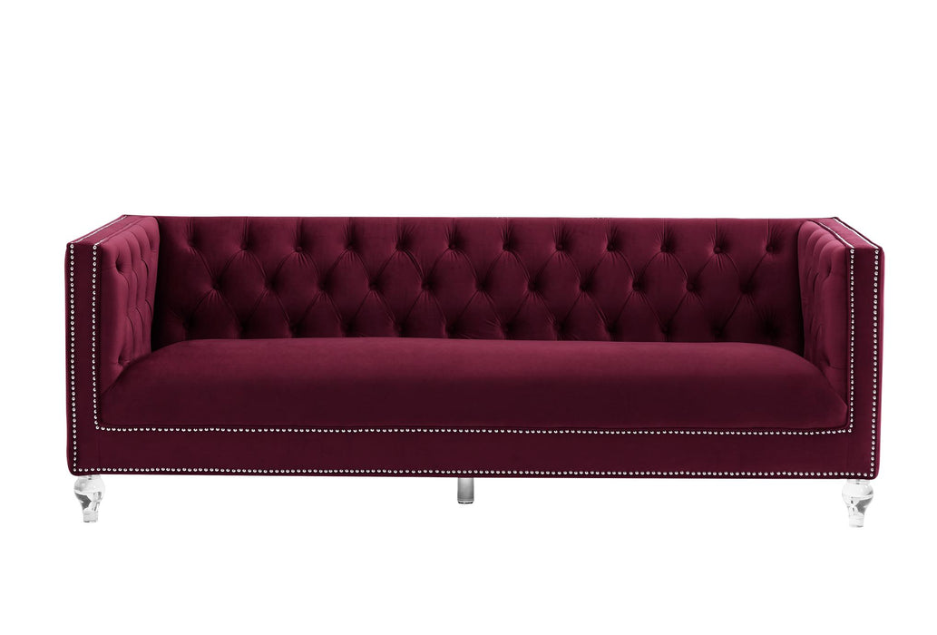 Red Velvet Sofa for Living Room with Pillows