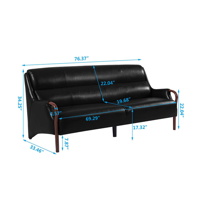 Modern-Central Sofa PU Leather Wooden Legs Bench for Living Room