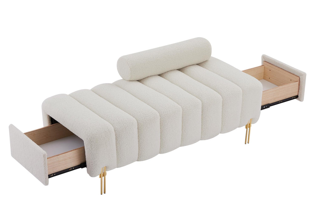 Modern End of Bed Bench Upholstered Teddy Entryway Ottoman Bench Fuzzy Sofa Stool Footrest Window Bench with Gold Metal Legs for Bedroom Apartments