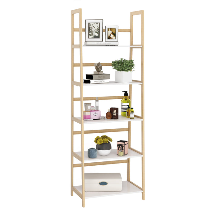 Solid bamboo wood oxford “A”frame ladder display bookshelf