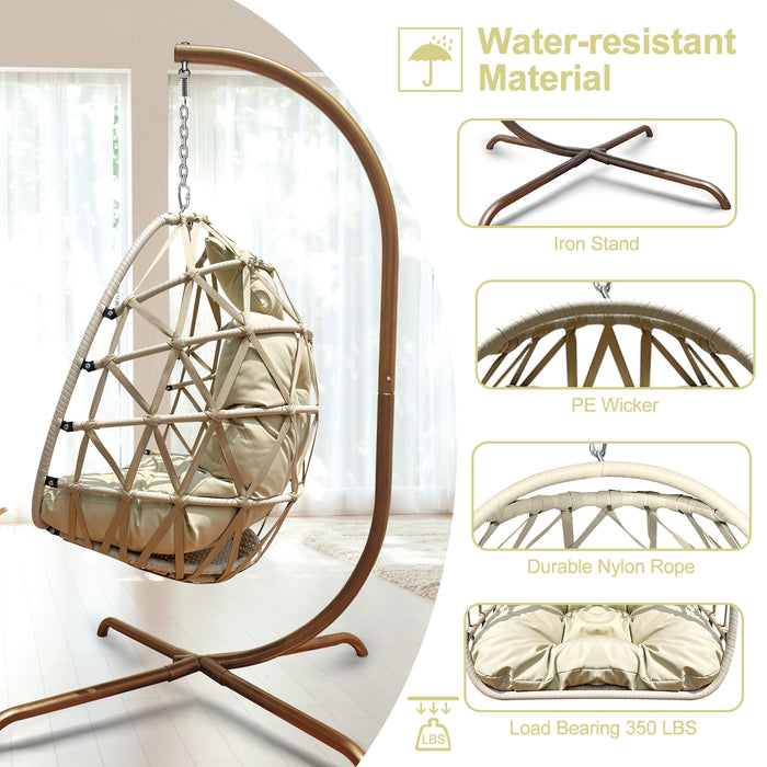 Swing Egg Chair with Stand Indoor Outdoor Rattan Basket Hanging Chair（Banned selling homedpot、lowes）