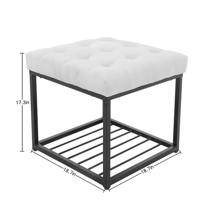 Mydepot Wide Velvet Tufted Square Cocktail Ottoman