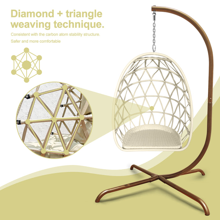 Swing Egg Chair with Stand Indoor Outdoor Rattan Basket Hanging Chair（Banned selling homedpot、lowes）