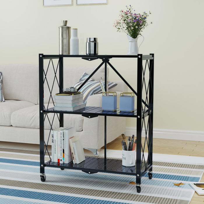 3/4/5-Tier Foldable Shelf, Heavy Duty Metal Rack Storage Shelving Units with Wheels, for Home Office Kitchen Garage,