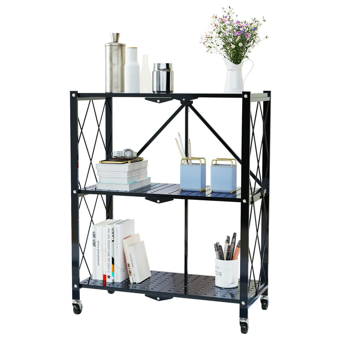 3/4/5-Tier Foldable Shelf, Heavy Duty Metal Rack Storage Shelving Units with Wheels, for Home Office Kitchen Garage,