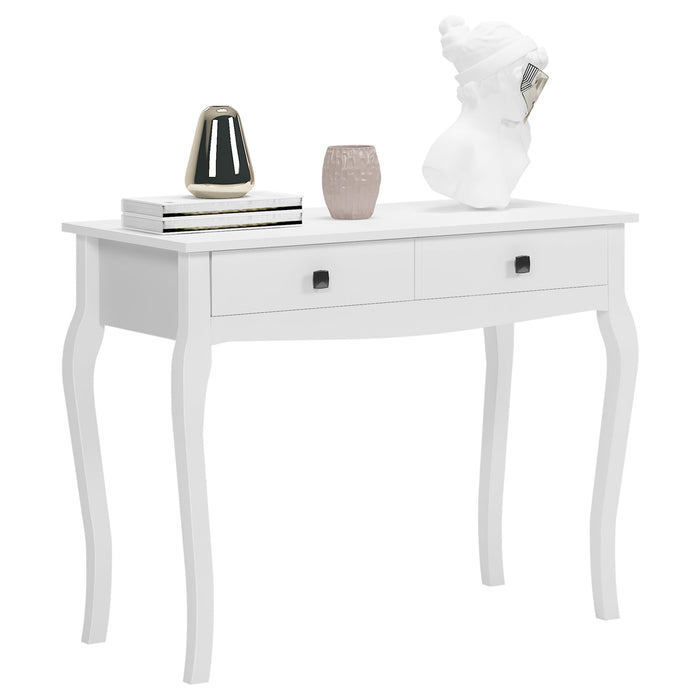 White Console Table with 2 Drawers, Wooden Makeup Desk, Sofa End Side Table for Bedroom, Living Room