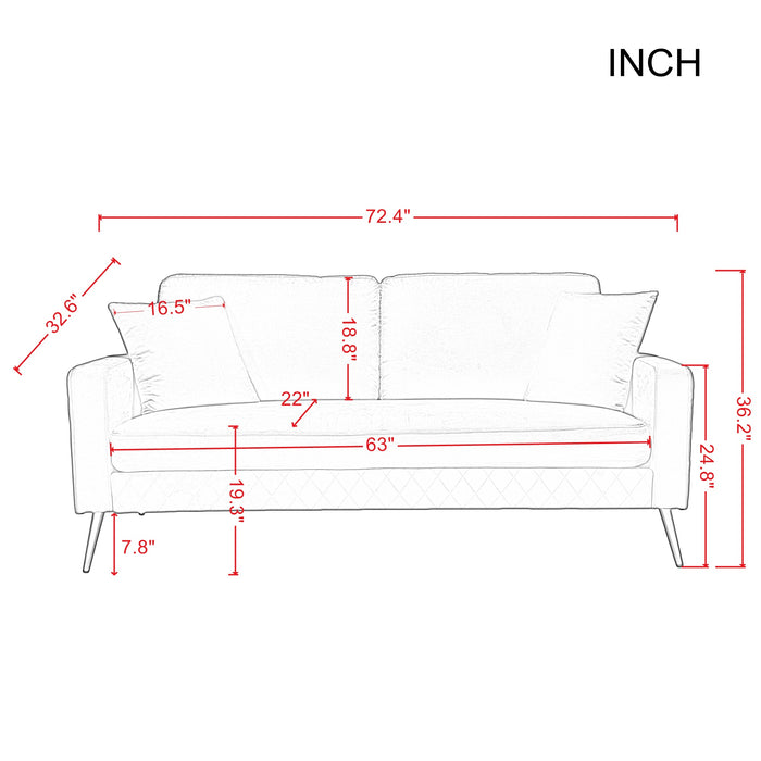 72.4” Square Arm Sofa