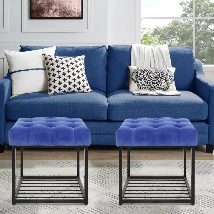 Mydepot Wide Velvet Tufted Square Cocktail Ottoman