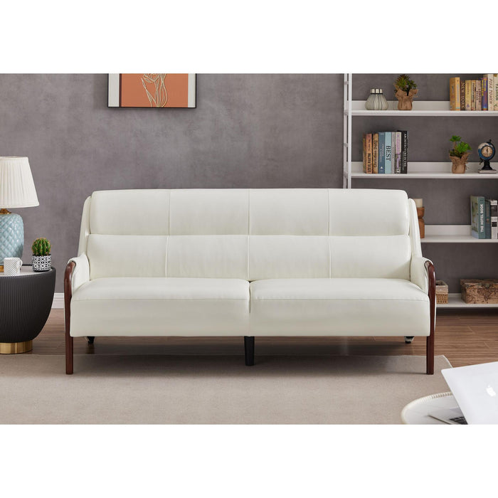 Modern-Central Sofa PU Leather Wooden Legs Bench for Living Room