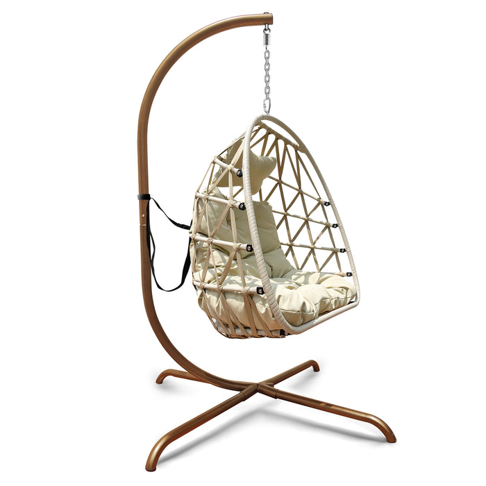 Swing Egg Chair with Stand Indoor Outdoor Rattan Basket Hanging Chair（Banned selling homedpot、lowes）