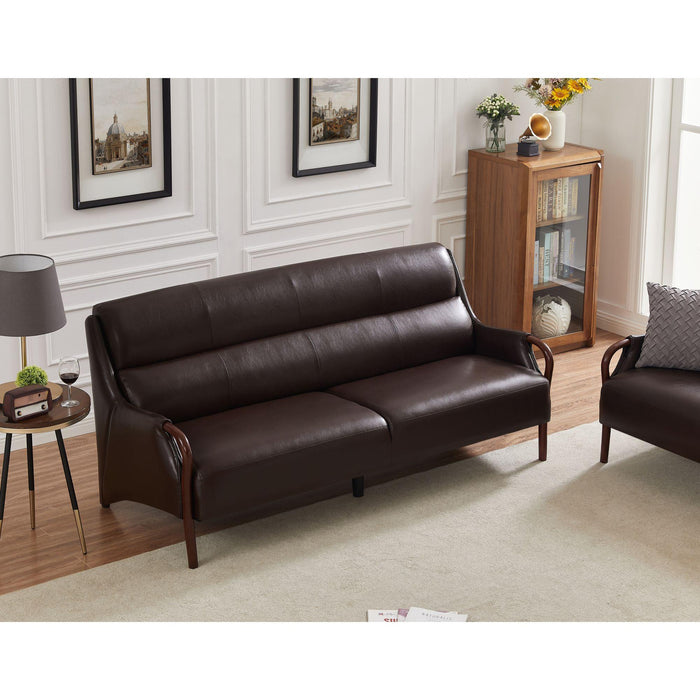 Modern-Central Sofa PU Leather Wooden Legs Bench for Living Room