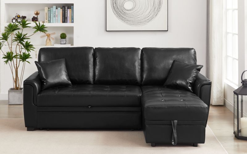 PU Leather Storage Sofa Bed Tufeted Cushion for Living Room