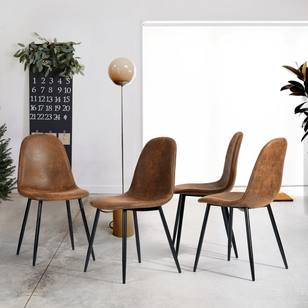 Modern Dining Chairs Set of 4,Dining Room Chairs,Shell Lounge Kitchen Chairs with Sueded PU Upholstered Seat Back,Black Metal Legs Side Chairs,16.7" L x 33.8" H x 21.4" W(4 Suded Brown Chairs)