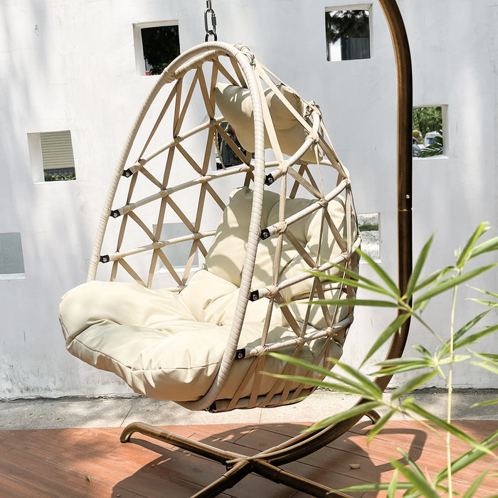 Swing Egg Chair with Stand Indoor Outdoor Rattan Basket Hanging Chair（Banned selling homedpot、lowes）