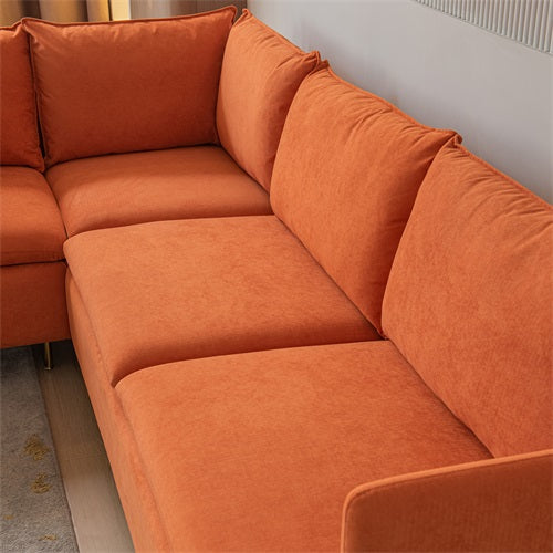 Modular L-shaped Corner sofa ,Left Hand Facing Sectional Couch, Orange Cotton Linen-90.9''