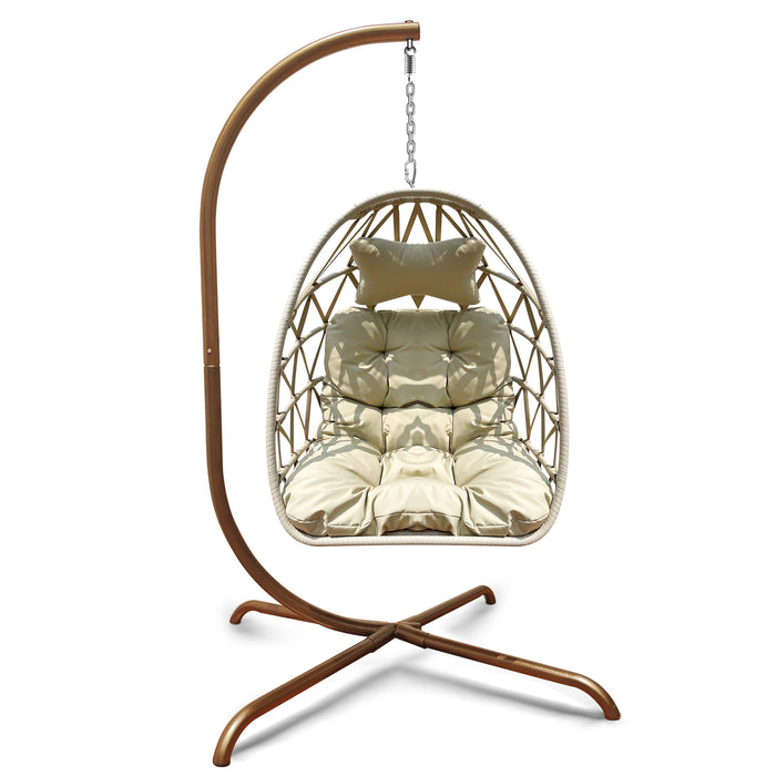 Swing Egg Chair with Stand Indoor Outdoor Rattan Basket Hanging Chair（Banned selling homedpot、lowes）