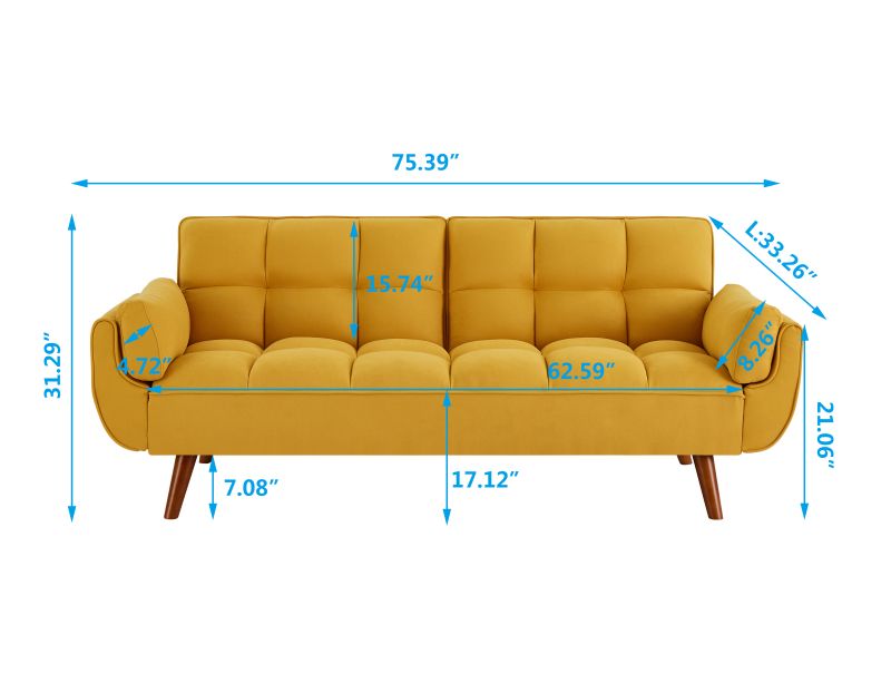 New Design Velvet Sofa Furniture Adjustable Backrest Easily Assembles Loveseat