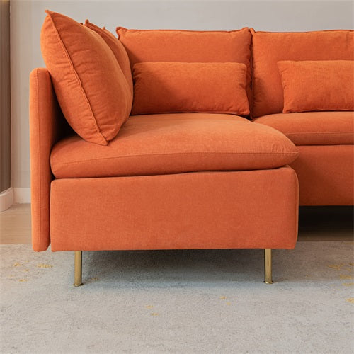 Modular L-shaped Corner sofa ,Left Hand Facing Sectional Couch, Orange Cotton Linen-90.9''