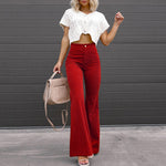 Corduroy Trousers Fashion Mid Waist Micro Flared Pants