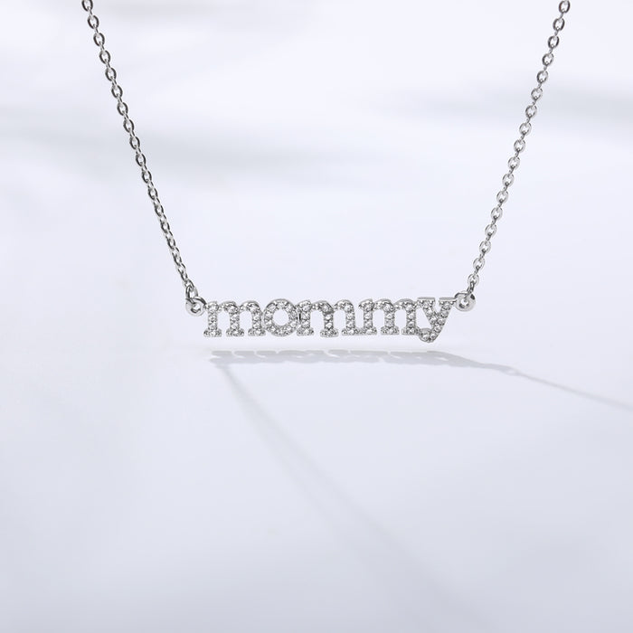 Crystal Pave CZ Letters mommy Pendant Necklace