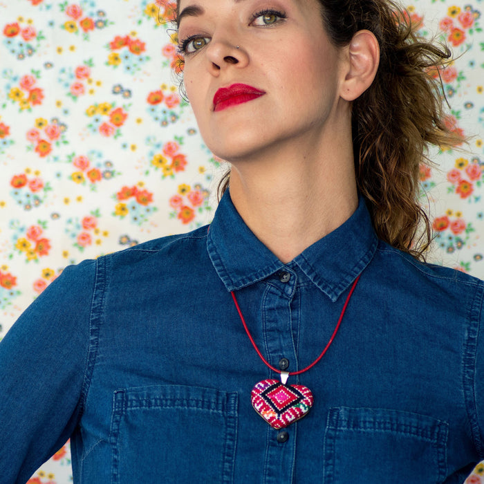 San Andres Heart Textile Necklace.