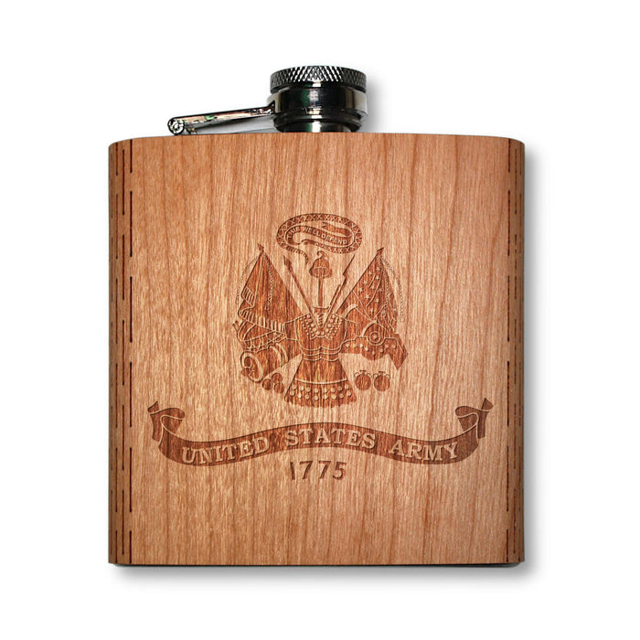 6 oz. Wooden Hip Flask (US Army Flag in American Cherry)