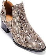 Womens Shoes - Low Heel Snakeskin Style / Beige Fredricka Booties /