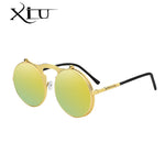 XIU Flip Up Steampunk Sunglasses Men Round Vintage Mens Sunglass Brand Designer Fashion Glasses UV400