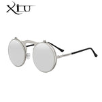 XIU Flip Up Steampunk Sunglasses Men Round Vintage Mens Sunglass Brand Designer Fashion Glasses UV400